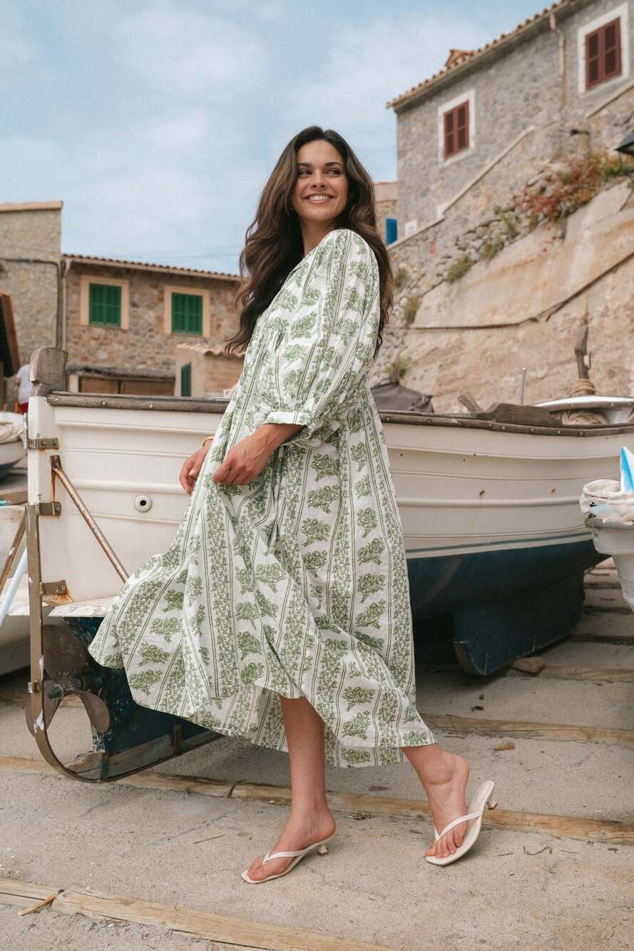 House of Sunny Liana Midi Dress Cottagecore Coastal - Fern